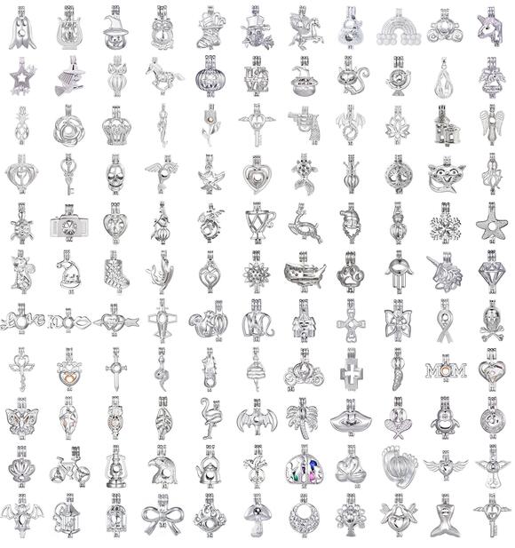 Jewelry - 7835 40pcs Mix Stainless Steel Tones Alloy Bead Cage Pendant Wish Lava